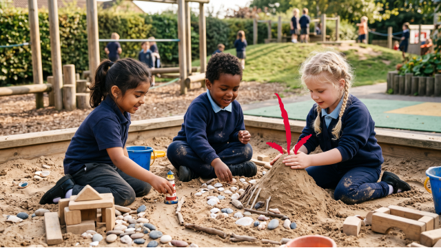 Students playing in a sand pit