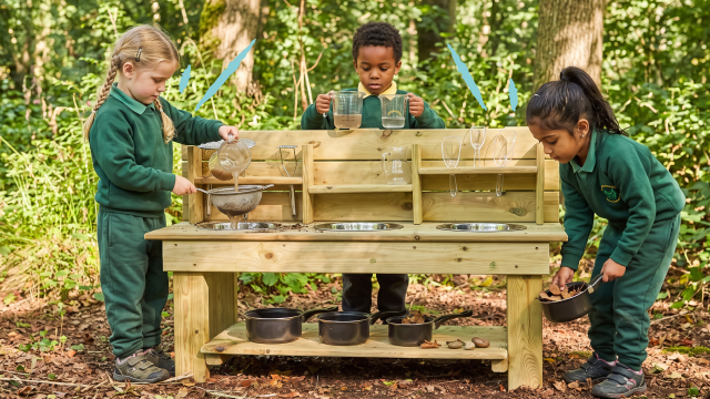 Students playing in a mud kitchen