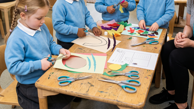 Early Year students using scissors